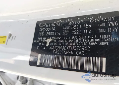 2015 Hyundai Genesis 3.8 из США, поврежденный, VIN KMHGN4JEXFU073942